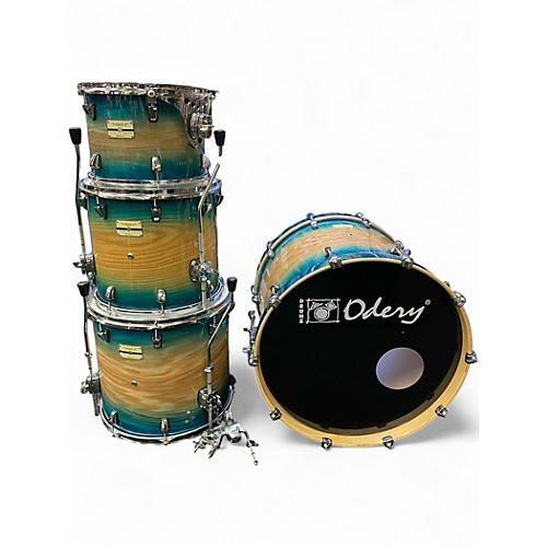 Used Odery 4 Piece Fluence Fusion Blue Burst over Ash Drum Kit Blue Burst over Ash