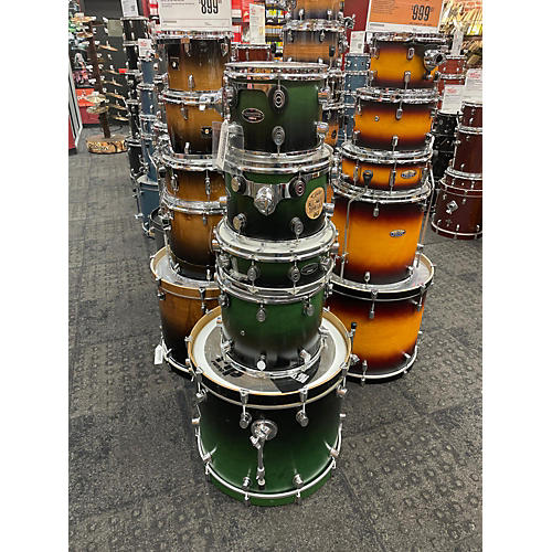 PDP Used PDP By DW 5 piece MX5 ALL MAPLE GREEN TO BLACK FADE Drum Kit GREEN TO BLACK FADE