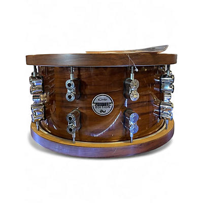 Used PDP by DW 14in Dark Stain Maple and Walnut Snare with Walnut Hoops  Dark Stain Maple Drum