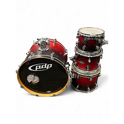 Used PDP by DW 4 Piece FS Series 4 piece Kit 10/12/14/22 Red to Black Fade Drum Kit