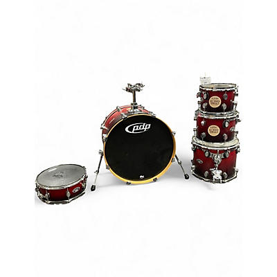 Used PDP by DW 5 Piece FS BIRCH DRUM SET - 5 PIECE  Red to Black Fade Drum Kit