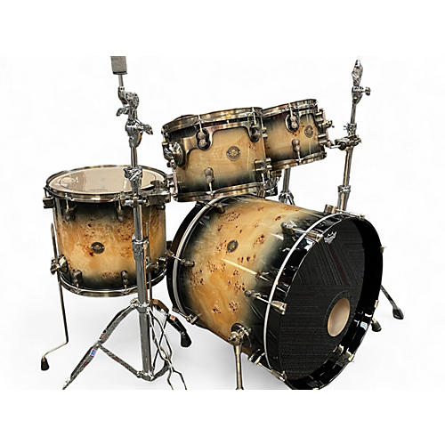 Used PDP by DW 5 Piece Limited-Edition Mapa Burl 5-Piece Shell Pack With Antique Br Black Burst Drum Kit Black Burst