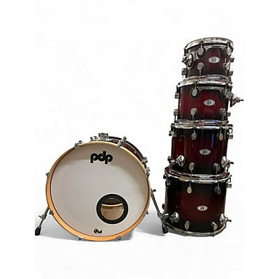 Used PDP by DW 5 Piece X7 5 Piece Kit Red to Black Fade Drum Kit