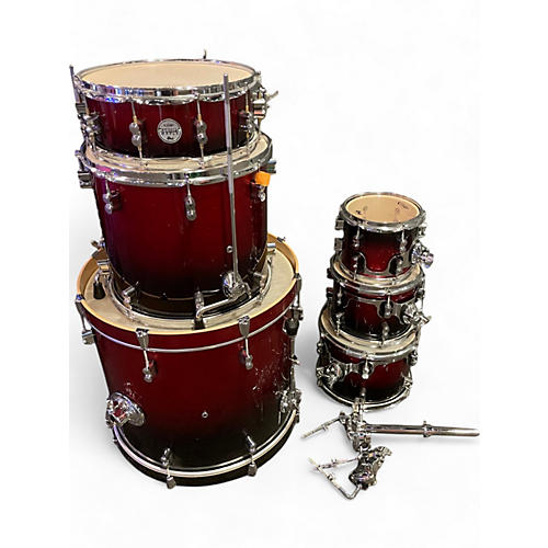 PDP Used PDP by DW 6 Piece Concept Maple Red To Black Sparkle Fade Drum Kit Red To Black Sparkle Fade