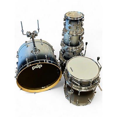 Used PDP by DW 7 Piece Concept Series SILVER AND BLACK SARKLE Drum Kit