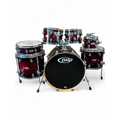 Used PDP by DW 7 Piece X7 BLACK TO RED SPARKLE Drum Kit