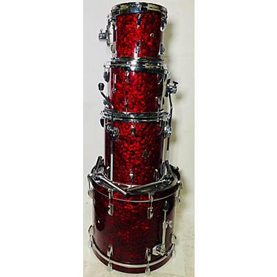 Used PRECISION DRUM CO 4 piece CUSTOM RED SPARKLE WRAP Drum Kit