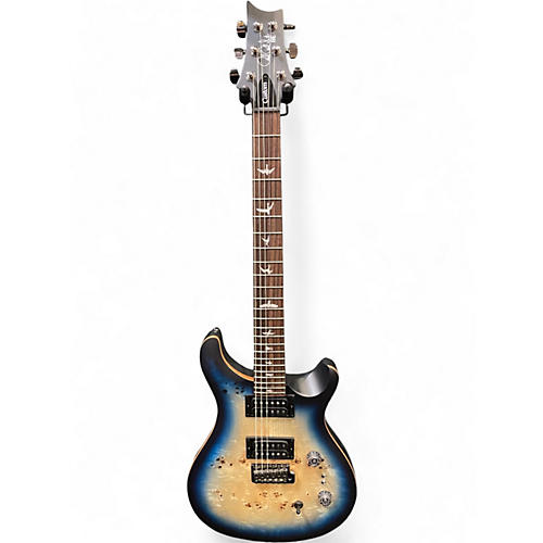 Used PRS SE Custom 24 Exotic 24 08 Poplar Burl Lake Blue Midnight Burst Solid Body Electric Guitar Poplar Burl Lake Blue Midnight Burst