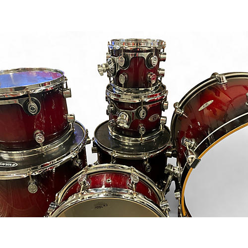 Used Pdp 7 Piece ALL-MAPLE X7 SERIES RUBY RED SPARKLE Drum Kit RUBY RED SPARKLE