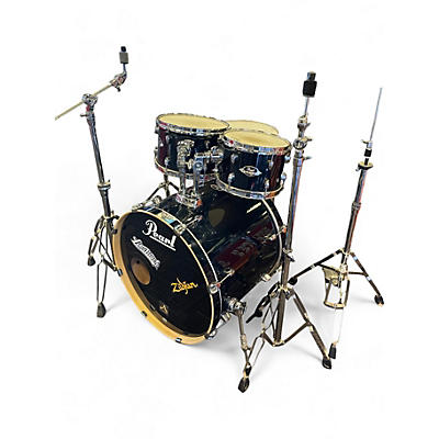 Used Pearl 4 Piece Export Black and Silver Drum Kit