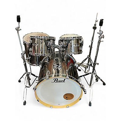 Used Pearl 5 Piece Export Brushed Silver Drum Kit