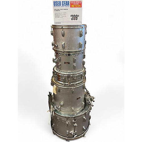 Used Pearl 5 Piece FIBERSTAR SILVER Drum Kit SILVER