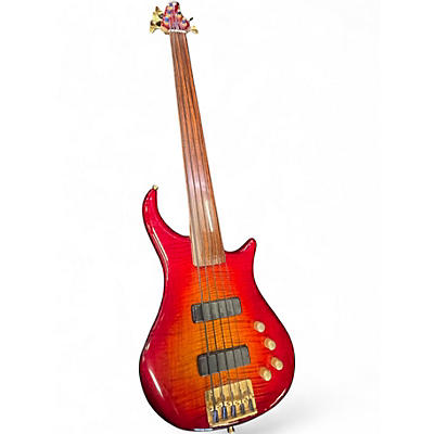 Used Pedulla THUNDERBOLT 5 FRETLESS RED FLAME Electric Bass Guitar