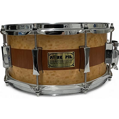 Used Pork Pie 14X6.5 Maple Snare Brandied Peach/Mahogany Stripe Drum