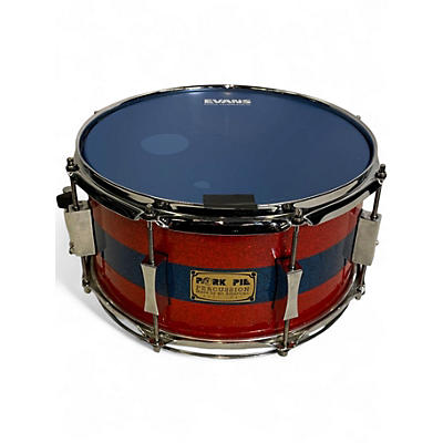 Used Pork Pie USA 13in custom maple snare drum orange sparkle with blue middle stripe  Drum