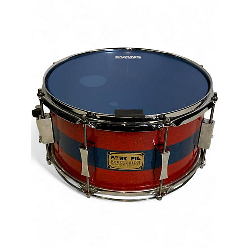 Used Pork Pie USA 13in custom maple snare drum orange sparkle with blue middle stripe  Drum orange sparkle with blue middle stripe  31