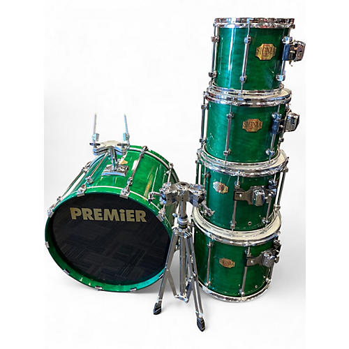 Used Premier 5 Piece SIGNIA Trans Green Drum Kit Trans Green