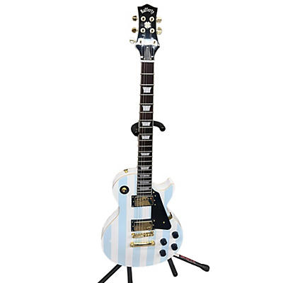 Used RAFFERTY LES PAUL CUSTOM COPY White W/ Blue Stripes Solid Body Electric Guitar