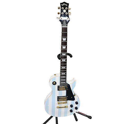 Used RAFFERTY LES PAUL CUSTOM COPY White W/ Blue Stripes Solid Body Electric Guitar White w/ Blue Stripes