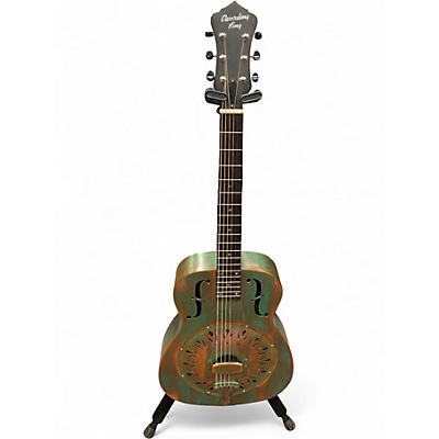 Used Recording King RM-997-VG Swamp Dog Metal Body Resonator Style-0 Distressed Vintage Green Resonator Guitar