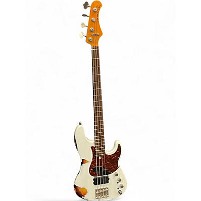 Used Rkm Custom Bass IV Road Worn White Electric Bass Guitar