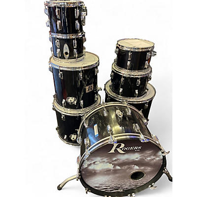 Used Rogers 9 Piece DRUMS BLACK Drum Kit