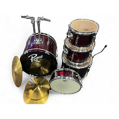 Used Rogue 5 Piece starter drum set Burgundy Drum Kit