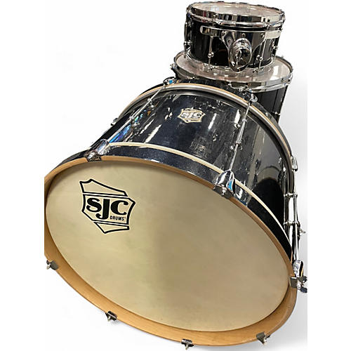 Used SJC 3 Piece busker deville black sparkle Drum Kit black sparkle