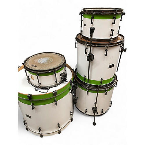Used SJC Drums 5 Piece CUSTOM 4PC SHELL PACK WHITE AND GREEN Drum Kit WHITE AND GREEN