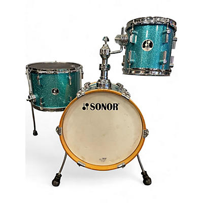 Used SONOR 3 Piece Martini Turquoise Galaxy Sparkle Drum Kit