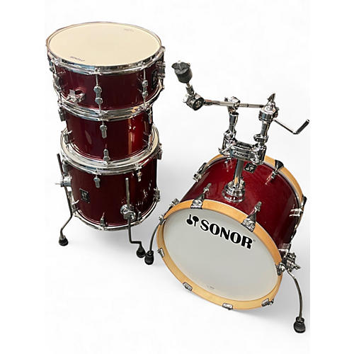 Used SONOR 4 Piece AQX Red Moon Sparkle Drum Kit Red Moon Sparkle