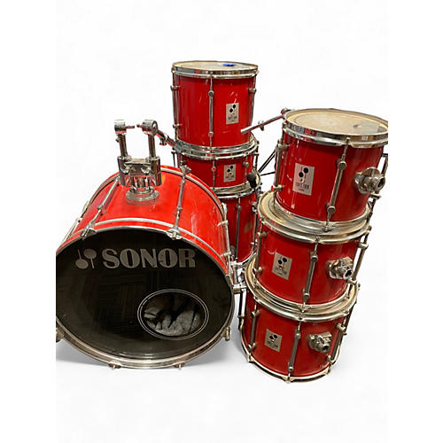 Used SONOR 7 Piece Force 2000 Red Drum Kit Red