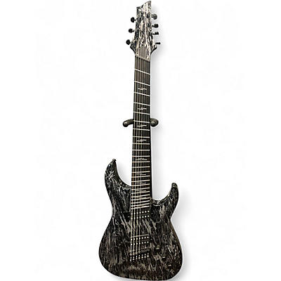Used Schecter Guitar Research C-7 SILVER MOUNTAIN Black and Silver Solid Body Electric Guitar