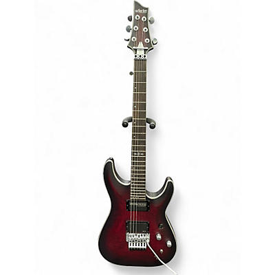 Used Schecter Guitar Research C1 Floyd Rose Platinum Satin Crimson Red Burst Solid Body Electric Guitar
