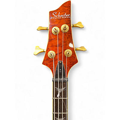 Used Schecter Guitar Research C4 4 String Red Flame Top Electric Bass Guitar