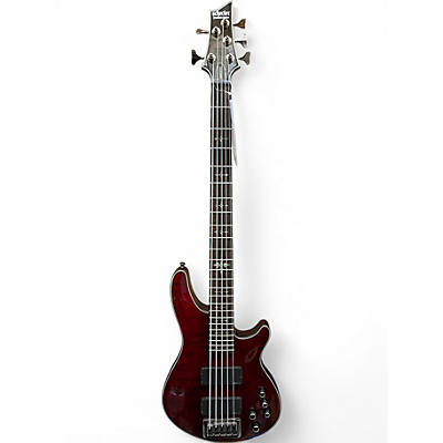 Used Schecter Guitar Research Damien Elite 5 String Candy Apple Red Electric Bass Guitar