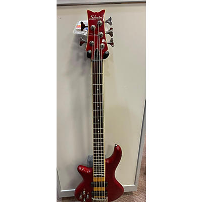 Schecter Guitar Research Used Schecter Guitar Research Damien Elite 5 String Left Handed Trans Crimson Red Electric Bass Guitar