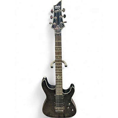 Used Schecter Guitar Research Damien Elite 6 Floyd Rose Quilted grey Solid Body Electric Guitar
