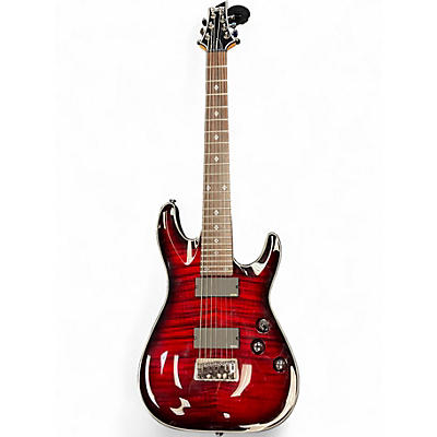 Used Schecter Guitar Research Damien Elite 7 Crimson Red Burst Solid Body Electric Guitar