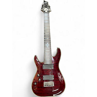 Used Schecter Guitar Research Damien Elite 8 String Left Handed Crimson Red Trans Electric Guitar