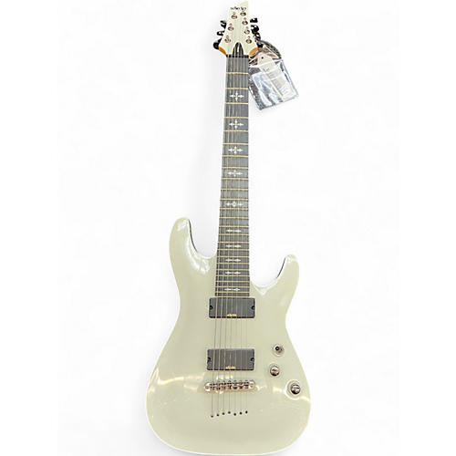 Used Schecter Guitar Research Demon 7 String White Solid Body Electric Guitar White