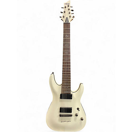 Used Schecter Guitar Research Demon 7 String White Solid Body Electric Guitar White