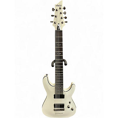 Used Schecter Guitar Research Demon 7 String White Solid Body Electric Guitar