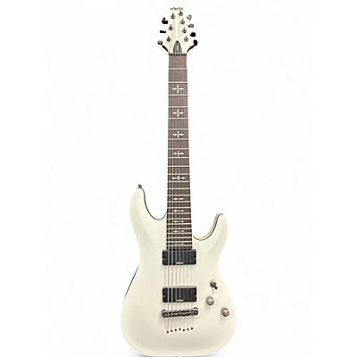 Used Schecter Guitar Research Demon 7 String White Solid Body Electric Guitar