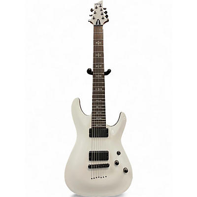 Used Schecter Guitar Research Demon 7 String White Solid Body Electric Guitar