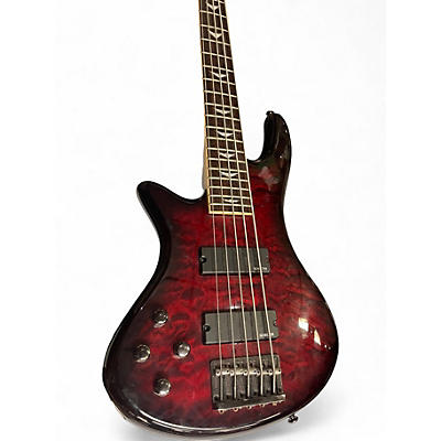 Used Schecter Guitar Research Diamond Passive Custom Active 5 String Left Handed Dark Cherry Burst Electric Bass Guitar