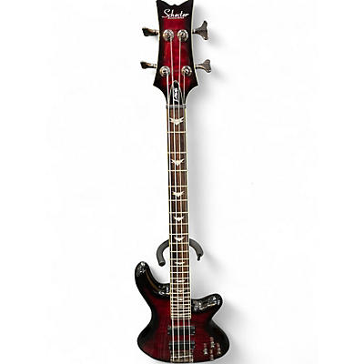 Used Schecter Guitar Research Diamond Passive Custom Active Crimson Red Trans Electric Bass Guitar