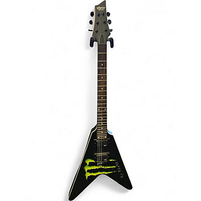 Used Schecter Guitar Research Diamond Series Monster Energy Flying V Black Solid Body Electric Guitar