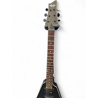 Used Schecter Guitar Research Diamond Series Monster Energy Flying V Satin Black Solid Body Electric Guitar