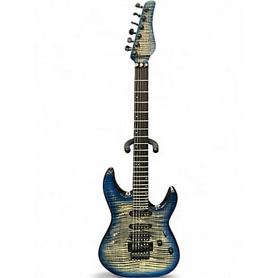 Used Schecter Guitar Research Diamond Series PT Blue Ghost Flames Solid Body Electric Guitar